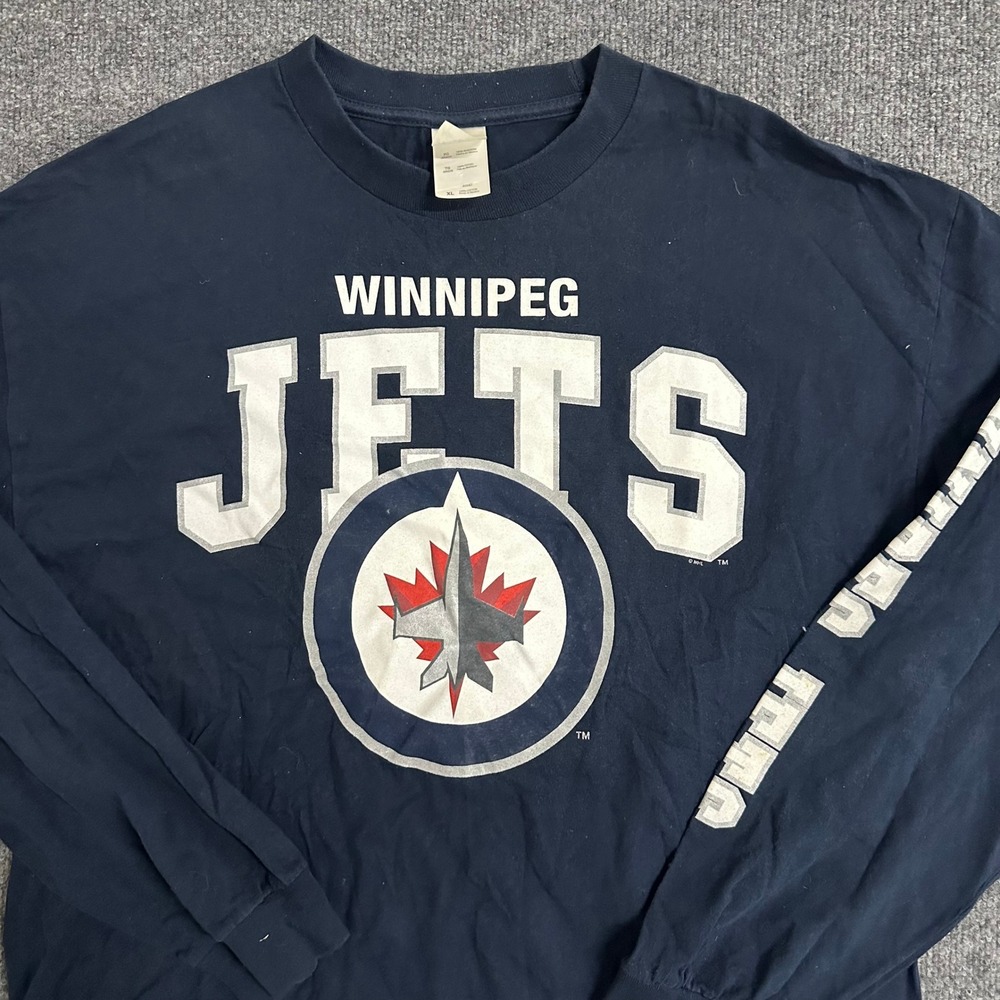 Bulletin Long Sleeve Shirt Mens Size XL Navy Winnipeg Jets NHL Hockey Hoelk
